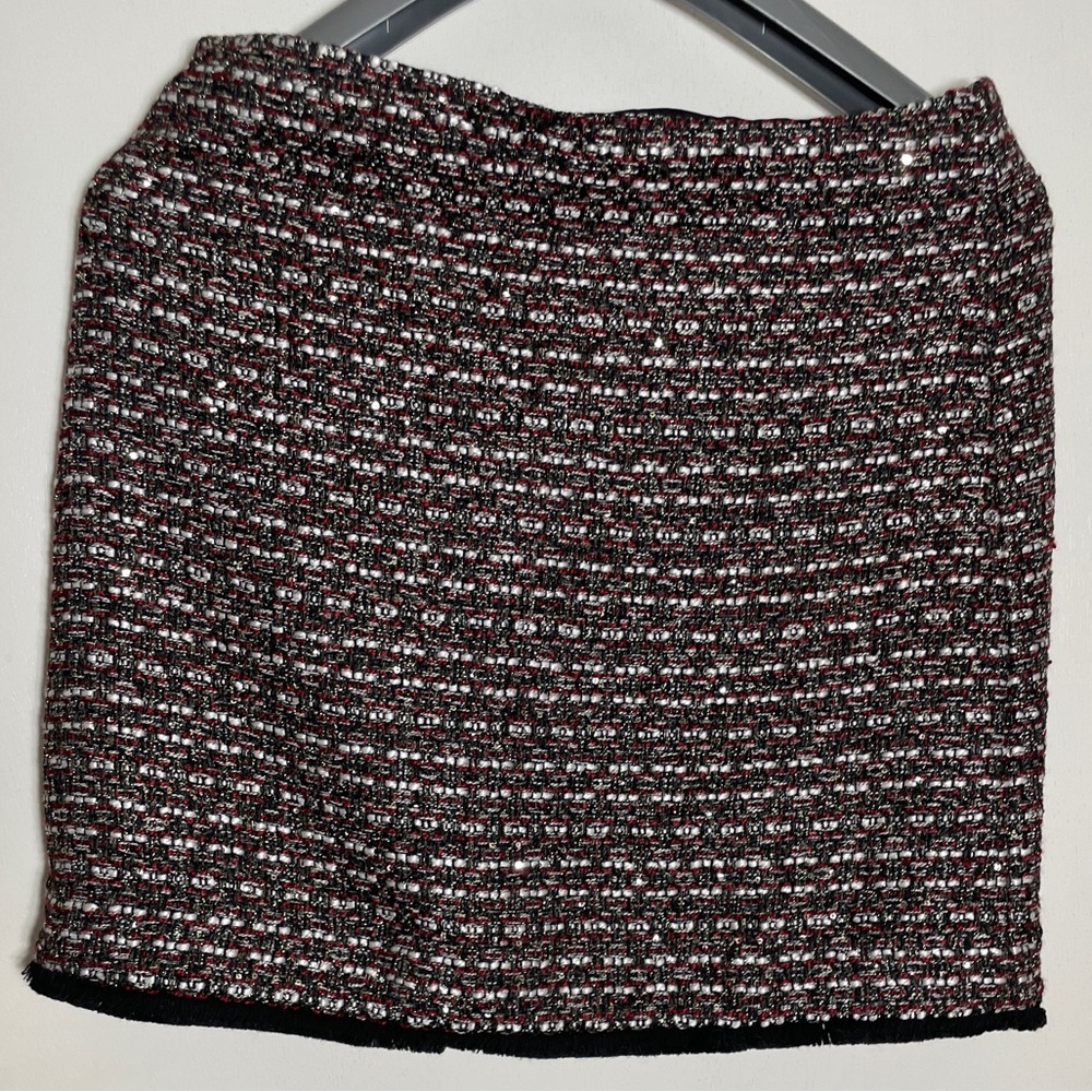 Size 14P petite LOFT tweed skirt silver sequins black white red lined $59.99 new